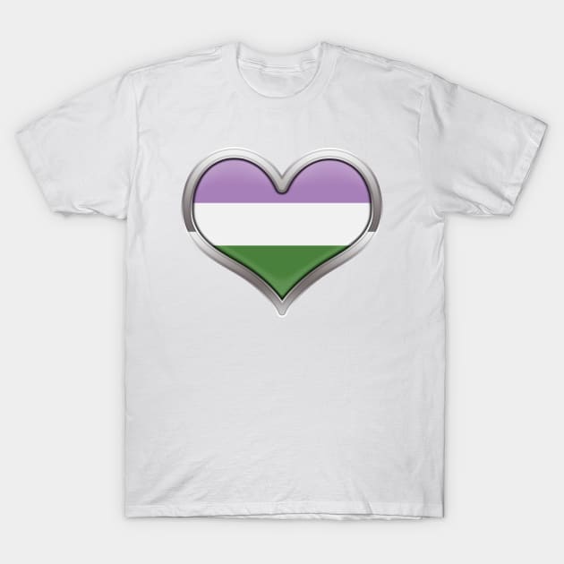 Large Genderqueer Pride Flag Colored Heart with Chrome Frame T-Shirt by LiveLoudGraphics